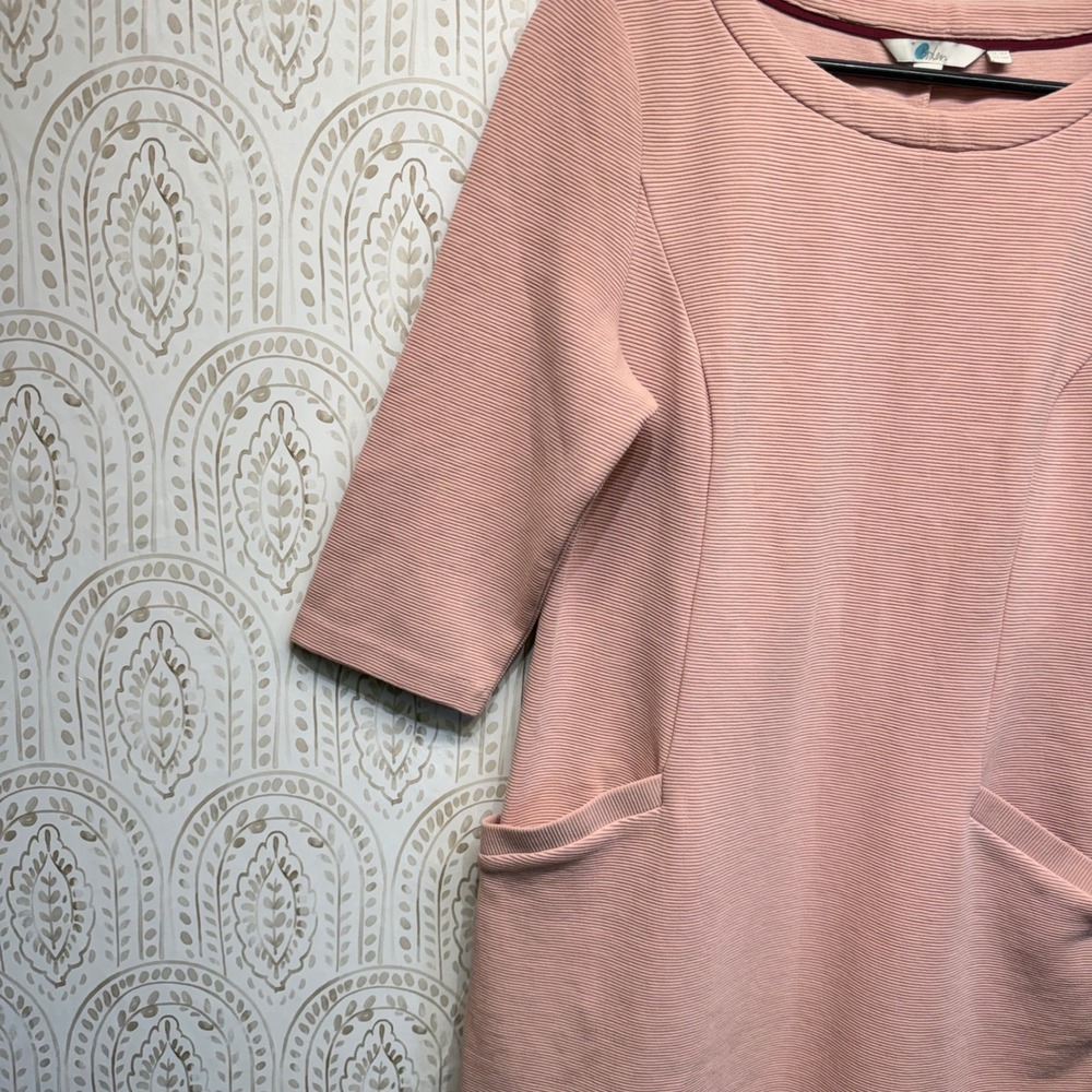 Boden Ottilie Dress Women 10P Pink Ottoman Rib Knit Shift Elbow Sleeve - Picture 4 of 6